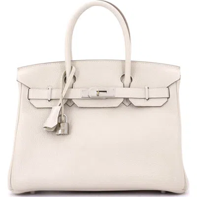 Pre-owned Hermes  Hermes Birkin Handbag Light Clemence With Palladium Hardware 30 In White