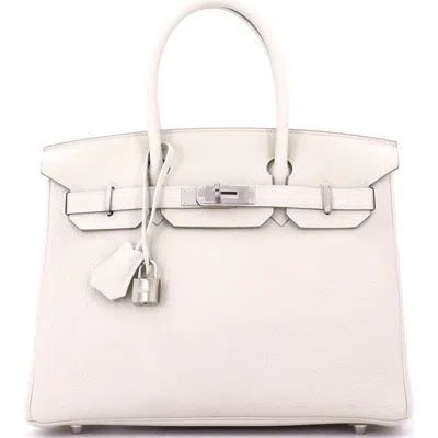 Pre-owned Hermes  Hermes Birkin Handbag Light Clemence With Palladium Hardware 30 In White