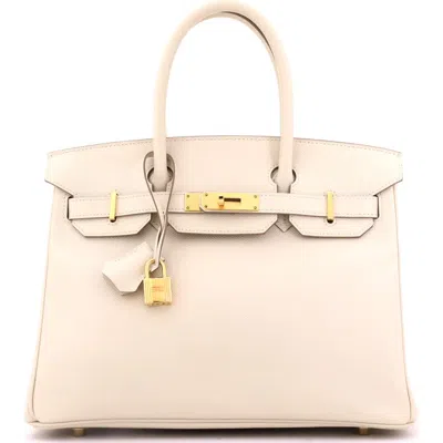 Pre-owned Hermes  Hermes Birkin Handbag Light Epsom With Gold Hardware 30 In White
