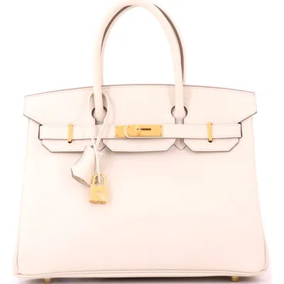 Pre-owned Hermes  Hermes Birkin Handbag Light Epsom With Gold Hardware 30 In White