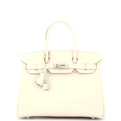 Pre-owned Hermes  Hermes Birkin Handbag Light Epsom With Palladium Hardware 30 In White