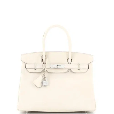 Pre-owned Hermes  Hermes Birkin Handbag Light Epsom With Palladium Hardware 30 In White