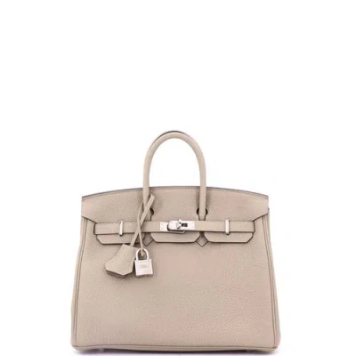 Pre-owned Hermes  Hermes Birkin Handbag Light Togo With Palladium Hardware 25 In Brown