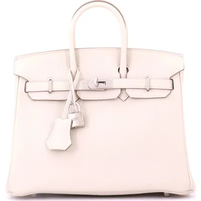 Pre-owned Hermes  Hermes Birkin Handbag Light Togo With Palladium Hardware 25 In White