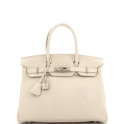 Pre-owned Hermes  Hermes Birkin Handbag Light Togo With Palladium Hardware 30 In White