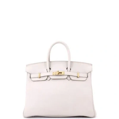 Pre-owned Hermes  Hermes Birkin Handbag Light Togo With Rose Gold Hardware 25 In White