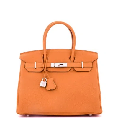 Pre-owned Hermes  Hermes Birkin Handbag Orange Clemence With Palladium Hardware 30