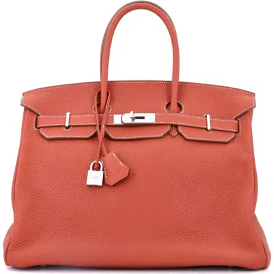 Pre-owned Hermes  Hermes Birkin Handbag Orange Clemence With Palladium Hardware 35 In Red