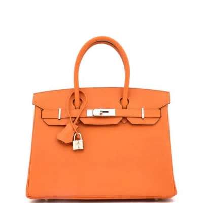 Pre-owned Hermes  Hermes Birkin Handbag Orange Epsom With Palladium Hardware 30