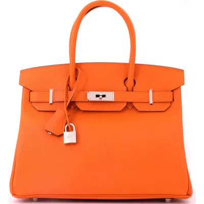 Pre-owned Hermes  Hermes Birkin Handbag Orange Epsom With Palladium Hardware 30