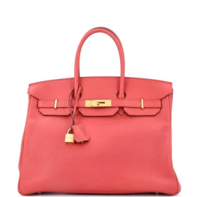 Pre-owned Hermes  Hermes Birkin Handbag Pink Clemence With Gold Hardware 35