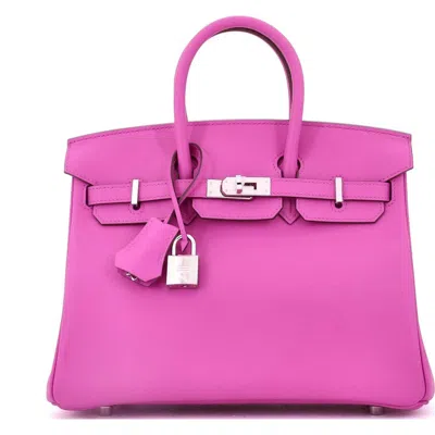 Pre-owned Hermes  Hermes Birkin Handbag Pink Swift With Palladium Hardware 25 In White