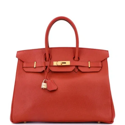 Pre-owned Hermes  Hermes Birkin Handbag Red Ardennes With Gold Hardware 35