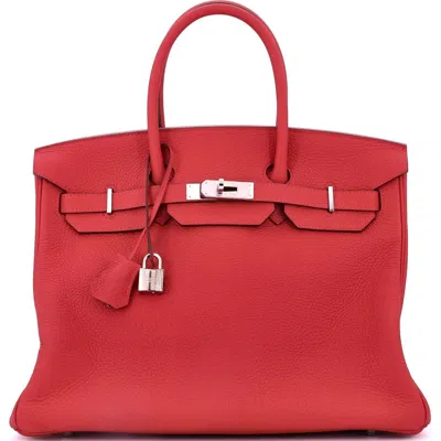 Pre-owned Hermes  Hermes Birkin Handbag Red Clemence With Palladium Hardware 35