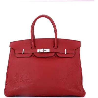 Pre-owned Hermes  Hermes Birkin Handbag Red Clemence With Palladium Hardware 35