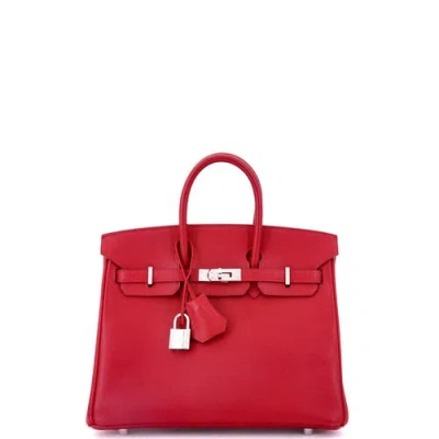 Pre-owned Hermes  Hermes Birkin Handbag Red Epsom With Palladium Hardware 25