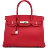 Pre-owned Hermes  Hermes Birkin Handbag Red Epsom With Palladium Hardware 30 In Red
