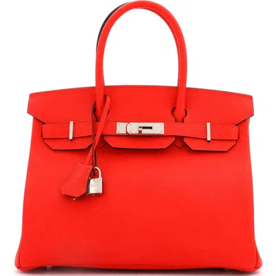 Pre-owned Hermes  Hermes Birkin Handbag Red Epsom With Palladium Hardware 30