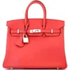 Pre-owned Hermes  Hermes Birkin Handbag Red Swift With Palladium Hardware 25 In Red