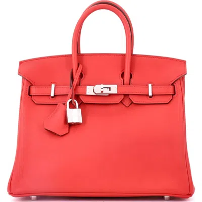 Pre-owned Hermes  Hermes Birkin Handbag Red Swift With Palladium Hardware 25