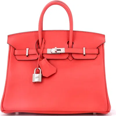Pre-owned Hermes  Hermes Birkin Handbag Red Swift With Palladium Hardware 25