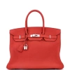 Pre-owned Hermes  Hermes Birkin Handbag Red Togo With Palladium Hardware 35 In Red