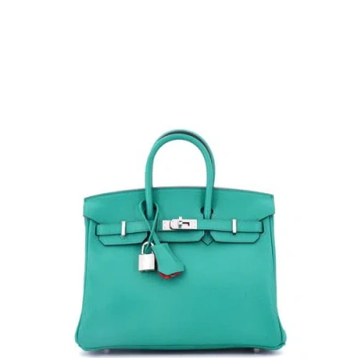 Pre-owned Hermes  Hermes Birkin Handbag Verso Novillo With Palladium Hardware 25 In Green