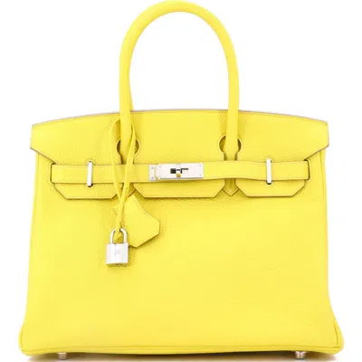 Pre-owned Hermes  Hermes Birkin Handbag Yellow Togo With Palladium Hardware 30 In Green