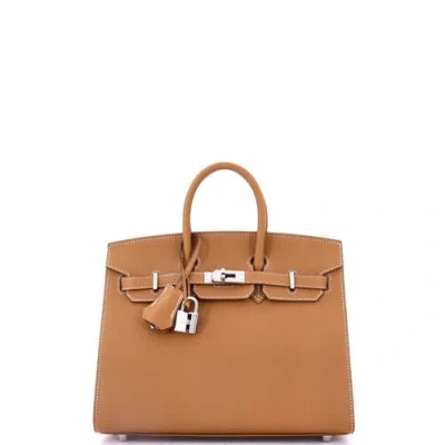 Pre-owned Hermes  Hermes Birkin Sellier Bag Brown Epsom With Palladium Hardware 25 In Gold