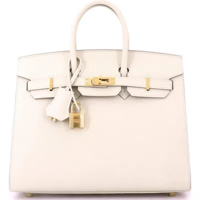 Pre-owned Hermes  Hermes Birkin Sellier Bag Light Epsom With Gold Hardware 25 In White