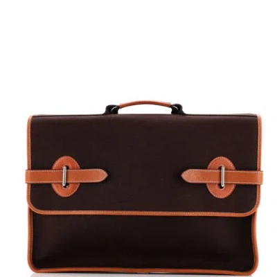Pre-owned Hermes  Hermes Buenaventura Messenger Bag Toile Gm In Brown