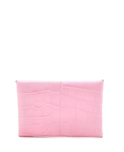 Pre-owned Pre-owned Hermes  Hermes Calvi Card Holder Alligator In Pink