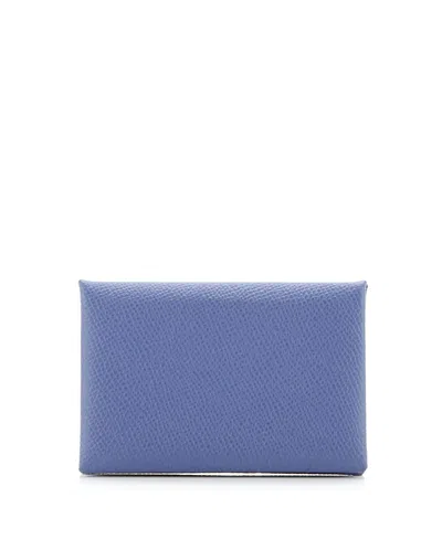 Pre-owned Pre-owned Hermes  Hermes Calvi Duo Card Holder Epsom In Blue