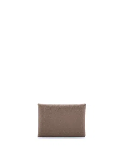 Pre-owned Pre-owned Hermes  Hermes Calvi Duo Card Holder Epsom In Gray