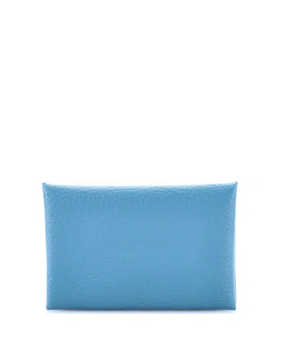 Pre-owned Pre-owned Hermes  Hermes Calvi Duo Card Holder Verso Epsom In Blue