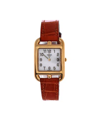 Pre-owned Pre-owned Hermes  Hermes Cape Cod Quartz Watch In Gold And Alligator With Mother Of Pearl 23mm