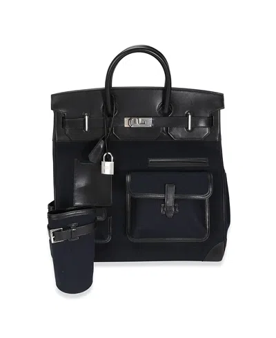 Pre-owned Pre-owned Hermes  Hermes Cargo Hac Leather Canvas Handbag In Black