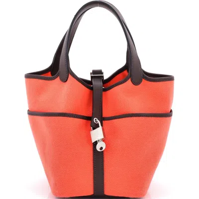 Pre-owned Hermes  Hermes Cargo Picotin Lock Bag Canvas And Swift Pm In Orange