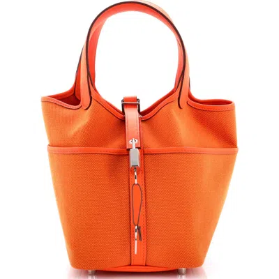 Pre-owned Hermes  Hermes Cargo Picotin Lock Bag Canvas And Swift Pm In Orange