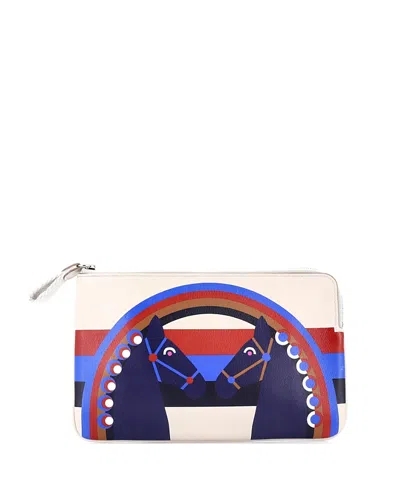 Pre-owned Pre-owned Hermes  Hermes Carre Pocket Long Pouch Printed Swift In Neutral/blue/ Natural/ Brown/ Red