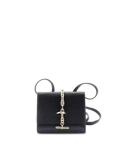 Pre-owned Pre-owned Hermes  Hermes Chaine D'ancre Compact Wallet On Strap Chevre Mysore In Black