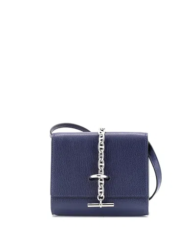Pre-owned Pre-owned Hermes  Hermes Chaine D'ancre Compact Wallet On Strap Chevre Mysore In Blue