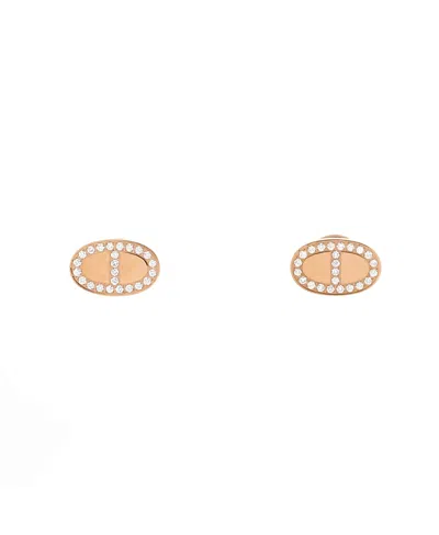 Pre-owned Pre-owned Hermes  Hermes Chaine D'ancre Contour Stud Earrings 18k Rose Gold And Diamonds In Pink