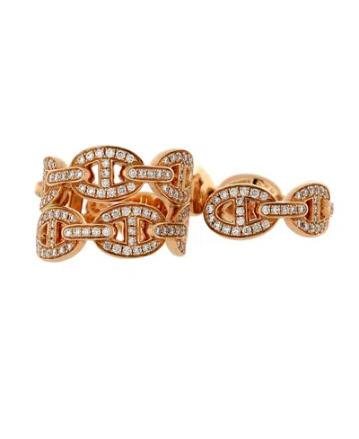 Pre-owned Pre-owned Hermes  Hermes Chaine D'ancre Enchainee Double Ring 18k Rose Gold And Diamonds