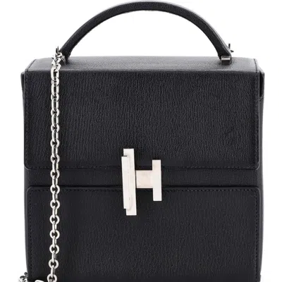 Pre-owned Hermes  Hermes Cinhetic Top Handle Bag Verso Chevre Mysore In Black