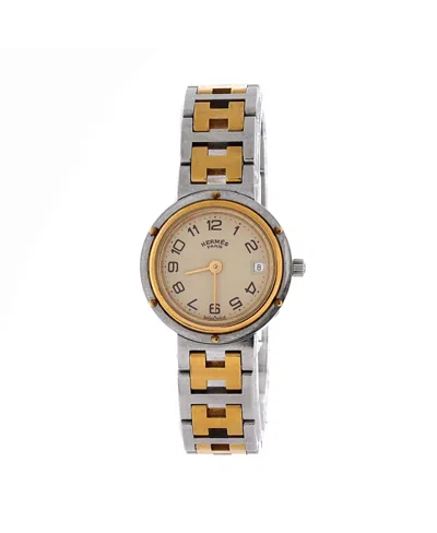 Pre-owned Pre-owned Hermes  Hermes Clipper Quartz Watch In Stainless Steel With Plated Metal 24mm
