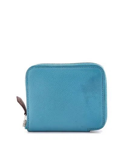 Pre-owned Pre-owned Hermes  Hermes Compact Azap Zip Around Wallet Silk'in Epsom In Blue