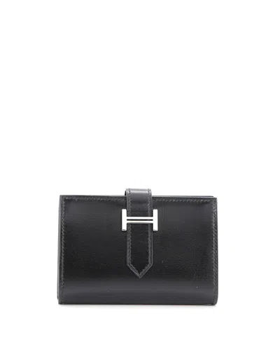 Pre-owned Pre-owned Hermes  Hermes Compact Bearn Coin Wallet Tadelakt In Black