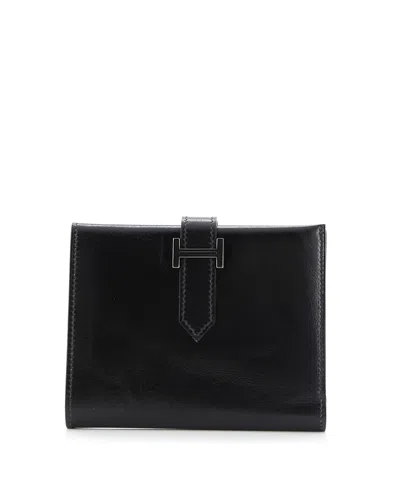 Pre-owned Pre-owned Hermes  Hermes Compact Bearn Wallet Box Calf In Black