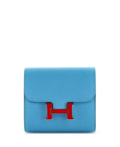Pre-owned Pre-owned Hermes  Hermes Compact Constance Wallet Epsom In Blue